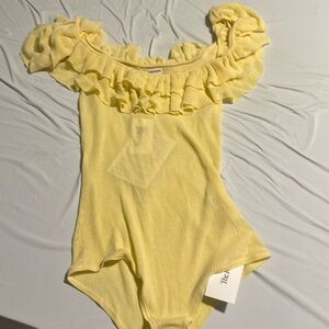 NWT Ulla Johnson Yellow Knit Bodysuit Size L